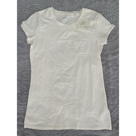 GUESS Los Angeles Women’s Slim Fit Logo TShirt M NWT Pearl Short Sleeve Y2K Styl - Picture 1 of 10